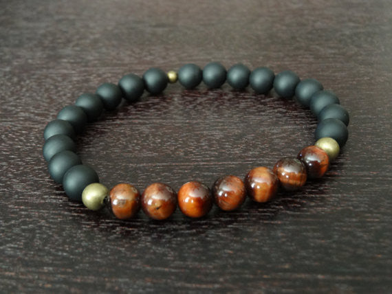 Men's Red Tiger's Eye Protection & Power Mala Bracelet