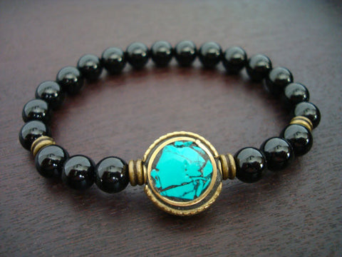 Tibetan Turquoise & Onyx Cleansing & Protection Mala Bracelet