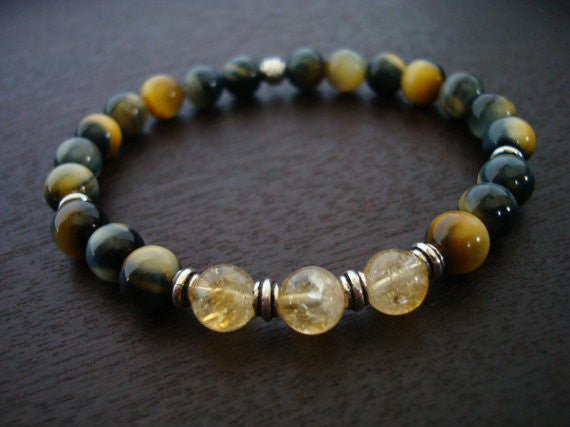 Women's Citrine & Blue Tiger's Eye Good Fortune Mala Bracelet