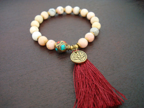 Women's Pink Opal Tassel Mala Bracelet