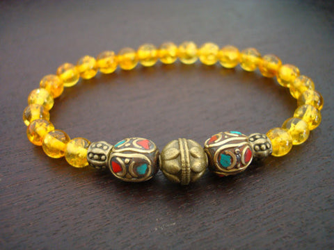 Women's Tibetan Amber Peace & Luck Mala Bracelet