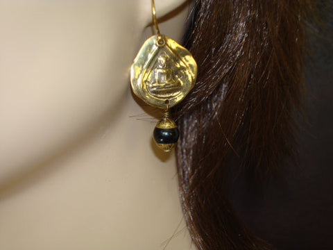 Women's Tibetan Onyx Buddha Earrings