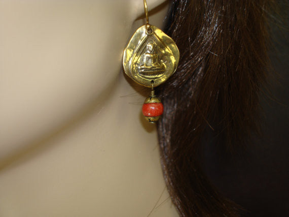 Women's Tibetan Coral Buddha Earrings