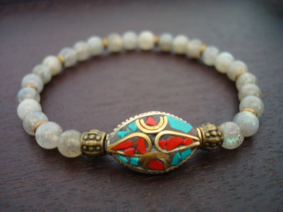 Women's Tibetan Labradorite Protection & Transformation Mala Bracelet